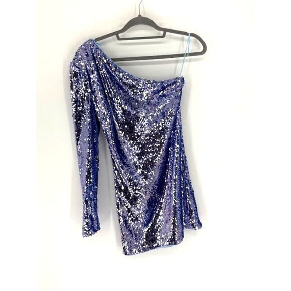 Bardot Blue Sequin One Shoulder-One Sleeve Mini Dress – Size XS - Picture 2 of 8